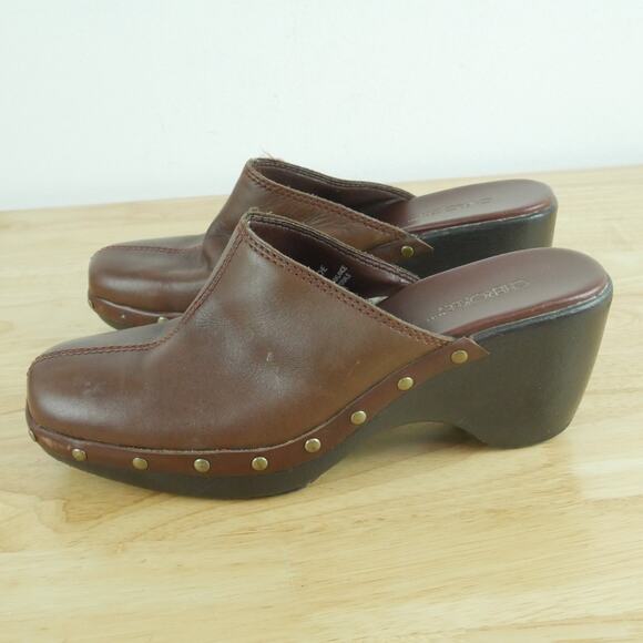 Vintage Size 8 Clogs Mules Brown Leather Studded Chunky Heel Y2K Boho Cherokee - Picture 4 of 12